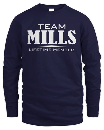 MILLS BL62-K4-128 - Personalized “Team NAME Lifetime Member” - Men's Long Sleeved T-Shirt - Navy