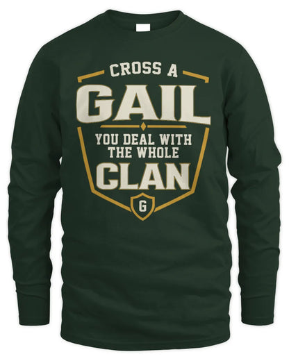 GAIL NT1-K008 Cross A/An NAME, You Deal With the Whole Clan | Personalized Vintage T-Shirt - Men's Long Sleeved T-Shirt - Forest Green