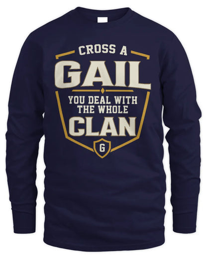 GAIL NT1-K008 Cross A/An NAME, You Deal With the Whole Clan | Personalized Vintage T-Shirt - Men's Long Sleeved T-Shirt - Navy
