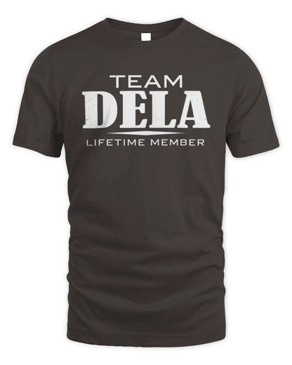 DELA BL62-K4-128 - Personalized “Team NAME Lifetime Member” - Unisex Standard T-Shirt - Dark Chocolate