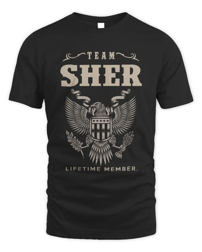 SHER TP06-K82 – Personalized Classic Style Apparel “Team NAME Lifetime Member” - Unisex Standard T-Shirt - Black