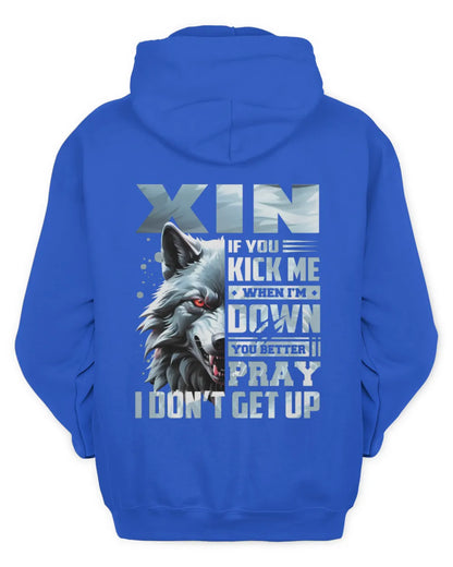XIN AP62-K4-666 - Personalized Fierce Wolf Quote Apparel “If You Kick Me When I’m Down, You Better Pray I Don’t Get Up” - Unisex Hoodie - Royal
