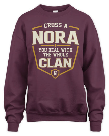 NORA NT1-K008 Cross A/An NAME, You Deal With the Whole Clan | Personalized Vintage T-Shirt - Unisex Sweatshirt - Maroon