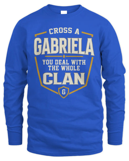 GABRIELA NT1-K008 Cross A/An NAME, You Deal With the Whole Clan | Personalized Vintage T-Shirt - Men's Long Sleeved T-Shirt - Royal