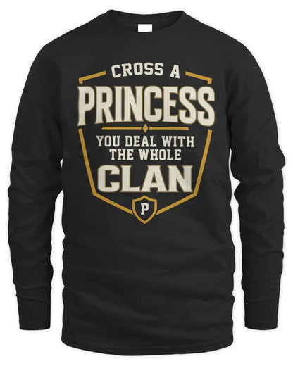PRINCESS NT1-K008 Cross A/An NAME, You Deal With the Whole Clan | Personalized Vintage T-Shirt - Men's Long Sleeved T-Shirt - Black
