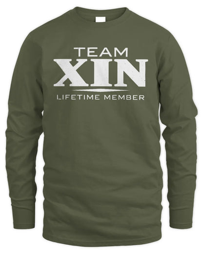 XIN BL62-K4-128 - Personalized “Team NAME Lifetime Member” - Men's Long Sleeved T-Shirt - Military Green