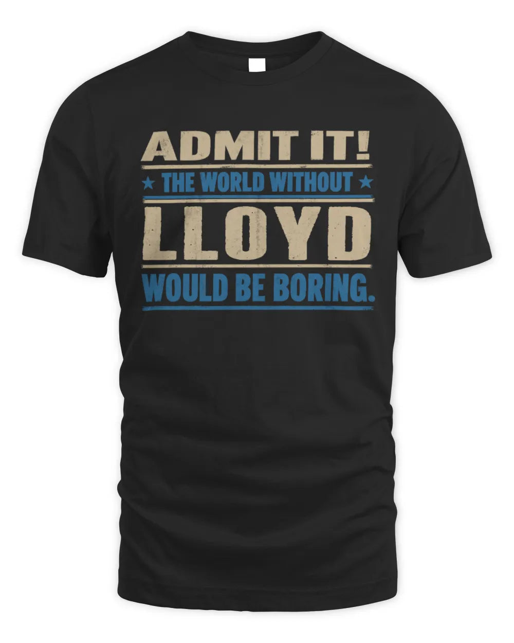 LLOYD TP68-K2-968 – Personalized Funny Quote Apparel “The World Without NAME Would Be Boring” - Unisex Standard T-Shirt - Black