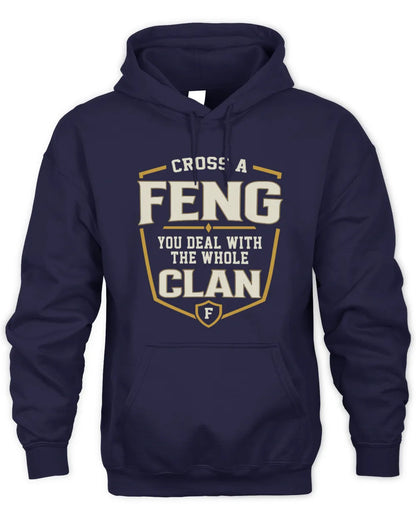 FENG NT1-K008 Cross A/An NAME, You Deal With the Whole Clan | Personalized Vintage T-Shirt - Unisex Hoodie - Navy