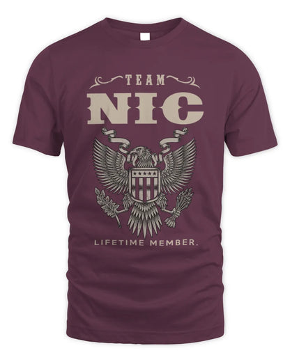 NIC TP06-K82 – Personalized Classic Style Apparel “Team NAME Lifetime Member” - Unisex Standard T-Shirt - Maroon