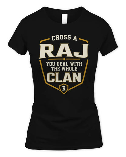 RAJ NT1-K008 Cross A/An NAME, You Deal With the Whole Clan | Personalized Vintage T-Shirt - Women's Standard T-Shirt - Black
