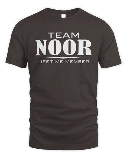NOOR BL62-K4-128 - Personalized “Team NAME Lifetime Member” - Unisex Standard T-Shirt - Dark Chocolate
