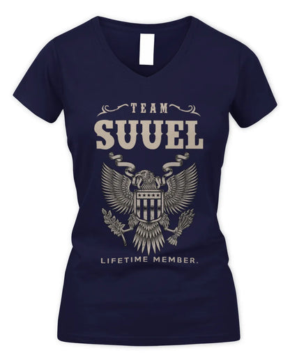 SUUEL TP06-K82 – Personalized Classic Style Apparel “Team NAME Lifetime Member” - Women's V-Neck T-Shirt - Navy