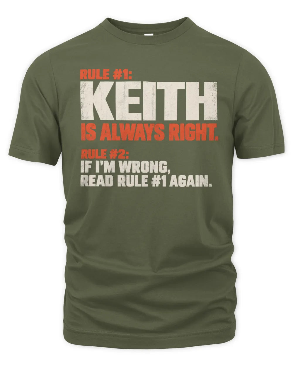 KEITH NP1-H006 - Always Right Personalized Name T-Shirt – Funny Custom Name Shirt - Unisex Standard T-Shirt - Military Green