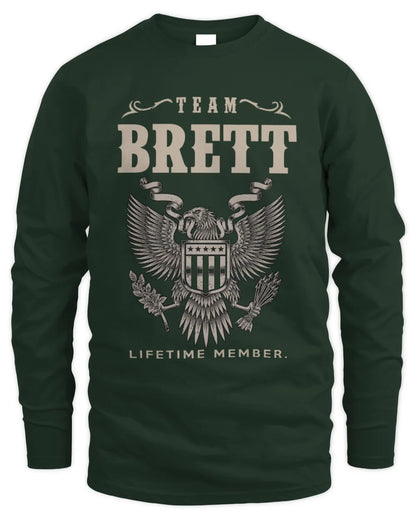 BRETT TP06-K82 – Personalized Classic Style Apparel “Team NAME Lifetime Member” - Men's Long Sleeved T-Shirt - Forest Green