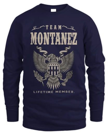 MONTANEZ TP06-K82 – Personalized Classic Style Apparel “Team NAME Lifetime Member” - Men's Long Sleeved T-Shirt - Navy
