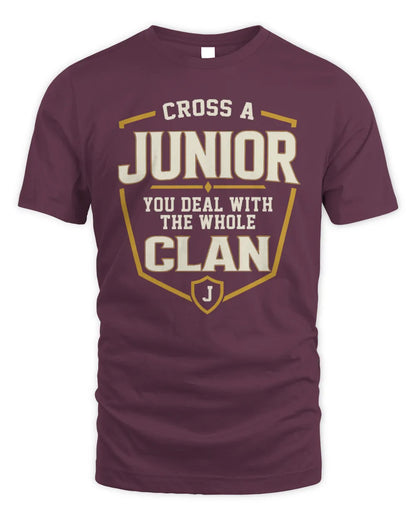 JUNIOR NT1-K008 Cross A/An NAME, You Deal With the Whole Clan | Personalized Vintage T-Shirt - Unisex Standard T-Shirt - Maroon