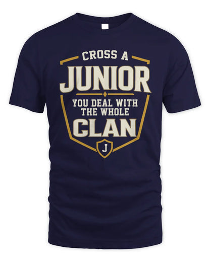 JUNIOR NT1-K008 Cross A/An NAME, You Deal With the Whole Clan | Personalized Vintage T-Shirt - Unisex Standard T-Shirt - Navy