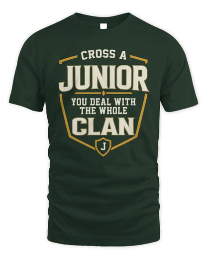 JUNIOR NT1-K008 Cross A/An NAME, You Deal With the Whole Clan | Personalized Vintage T-Shirt - Unisex Standard T-Shirt - Forest Green