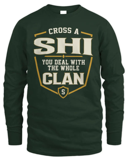 SHI NT1-K008 Cross A/An NAME, You Deal With the Whole Clan | Personalized Vintage T-Shirt - Men's Long Sleeved T-Shirt - Forest Green
