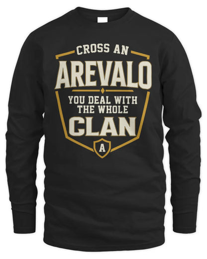 AREVALO NT1-K008 Cross A/An NAME, You Deal With the Whole Clan | Personalized Vintage T-Shirt - Men's Long Sleeved T-Shirt - Black