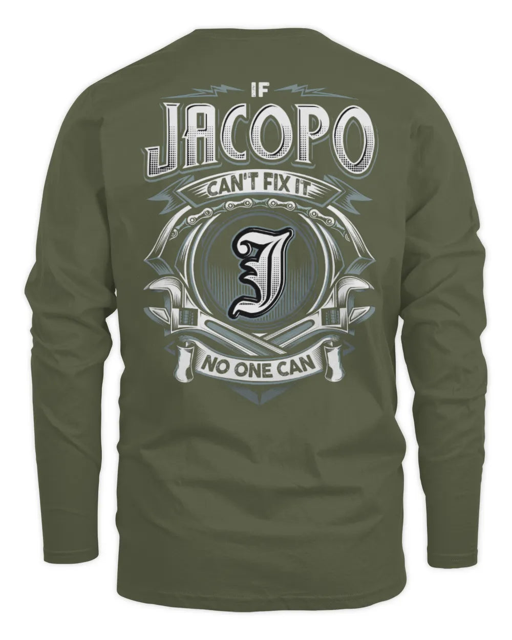 JACOPO AP81-K4-626 - Personalized Ahmed Quote Apparel “If Ahmed Can't Fix It, No One Can” - Men's Long Sleeved T-Shirt - Military Green