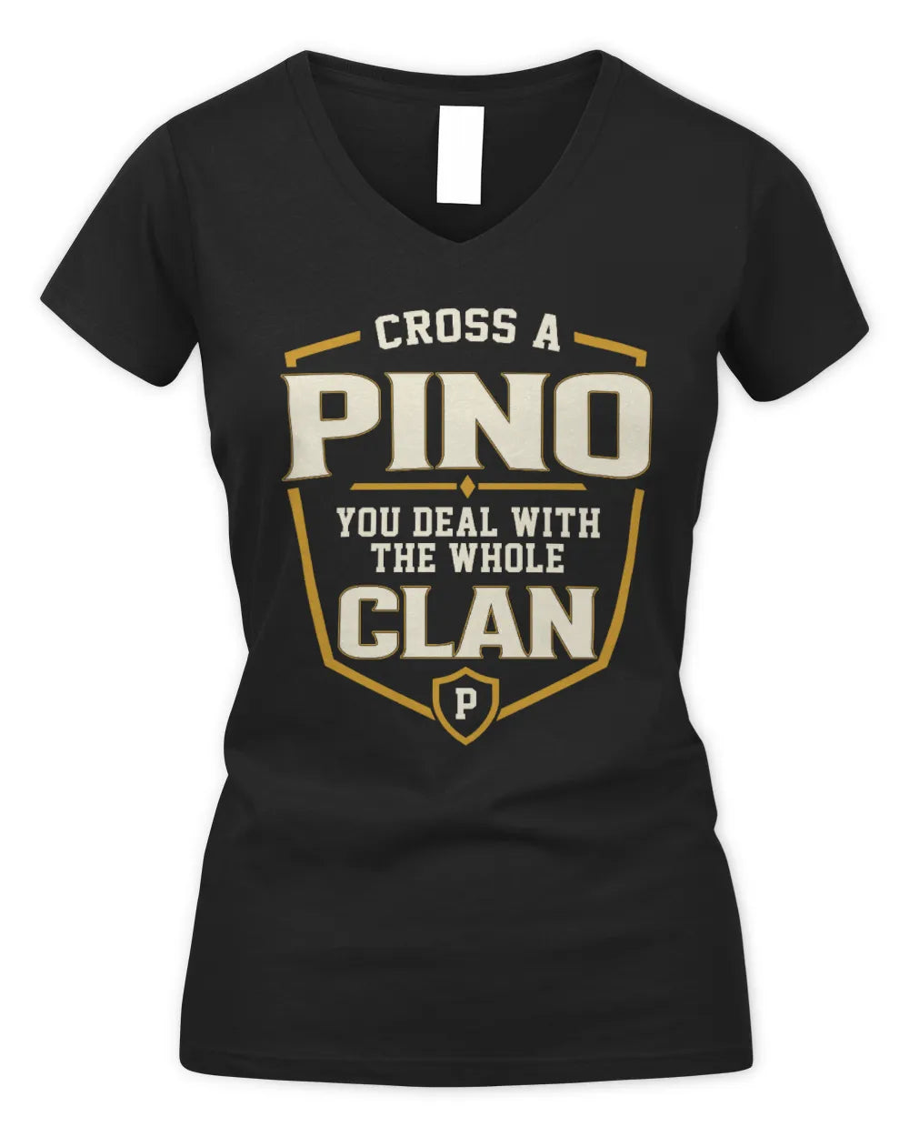 PINO NT1-K008 Cross A/An NAME, You Deal With the Whole Clan | Personalized Vintage T-Shirt - Women's V-Neck T-Shirt - Black