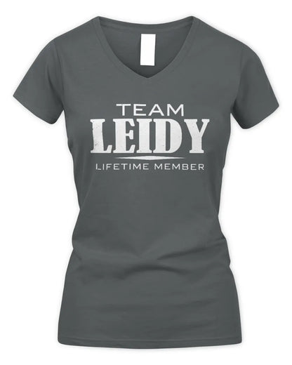 LEIDY BL62-K4-128 - Personalized “Team NAME Lifetime Member” - Women's V-Neck T-Shirt - Charcoal