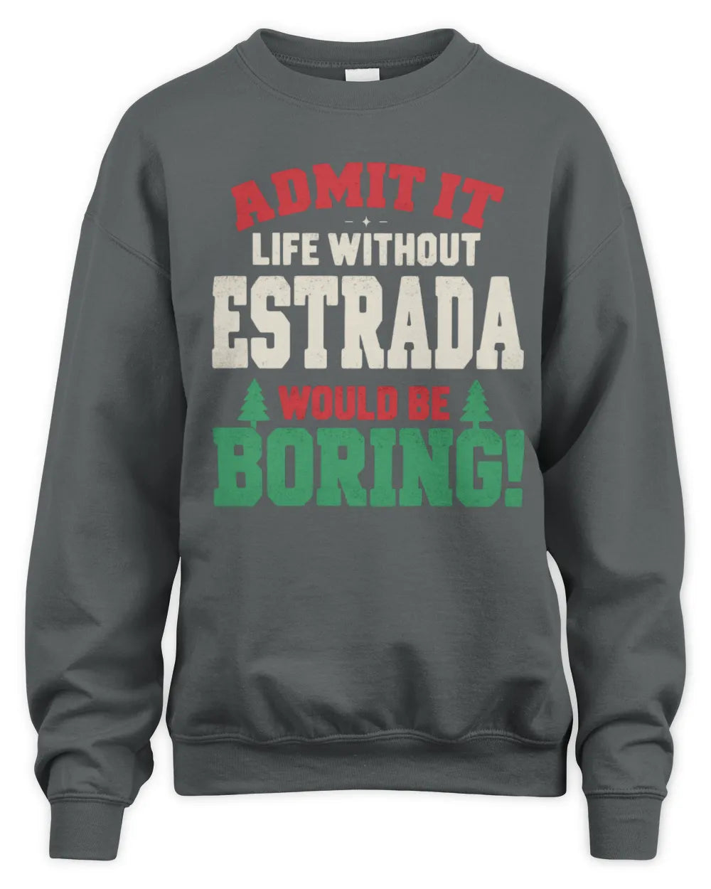 ESTRADA P5 TH08 Christmas T-Shirt – “Life Without NAME Would Be Boring” - Unisex Sweatshirt - Charcoal