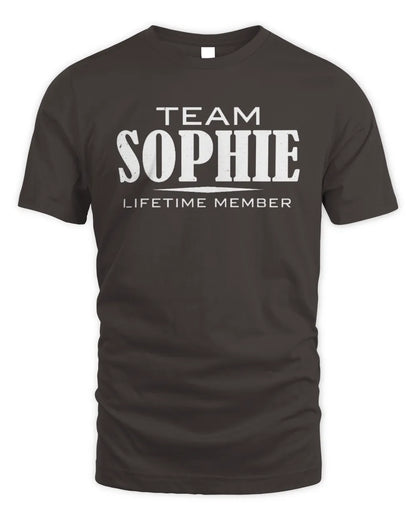 SOPHIE BL62-K4-128 - Personalized “Team NAME Lifetime Member” - Unisex Standard T-Shirt - Dark Chocolate