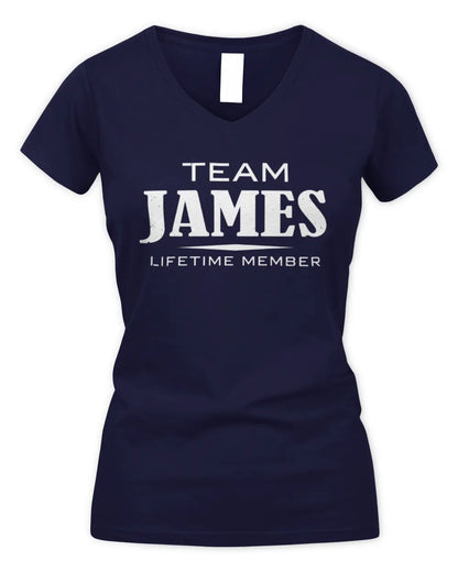 JAMES BL62-K4-128 - Personalized “Team NAME Lifetime Member” - Women's V-Neck T-Shirt - Navy