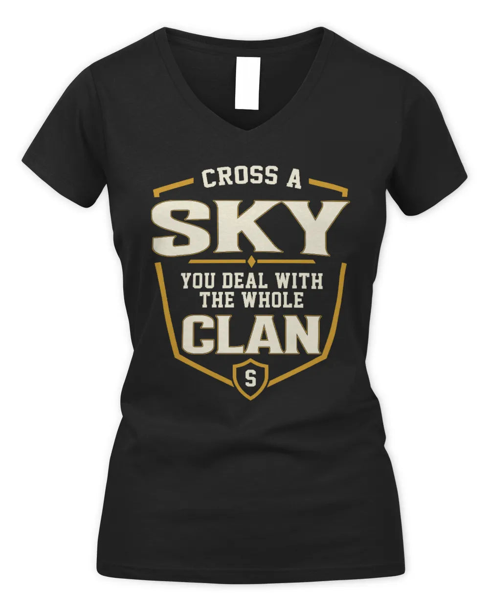 SKY NT1-K008 Cross A/An NAME, You Deal With the Whole Clan | Personalized Vintage T-Shirt - Women's V-Neck T-Shirt - Black