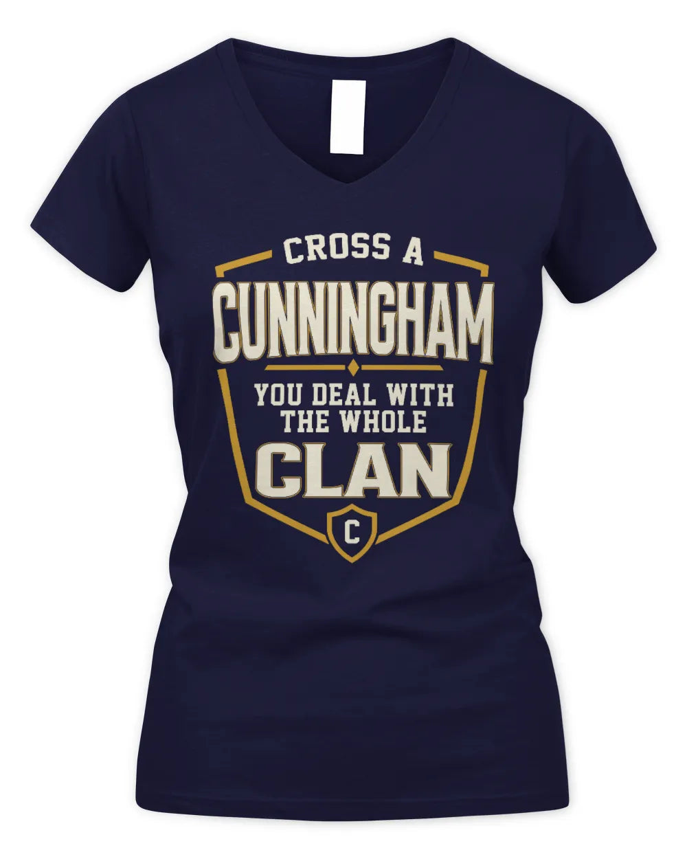 CUNNINGHAM NT1-K008 Cross A/An NAME, You Deal With the Whole Clan | Personalized Vintage T-Shirt - Women's V-Neck T-Shirt - Navy