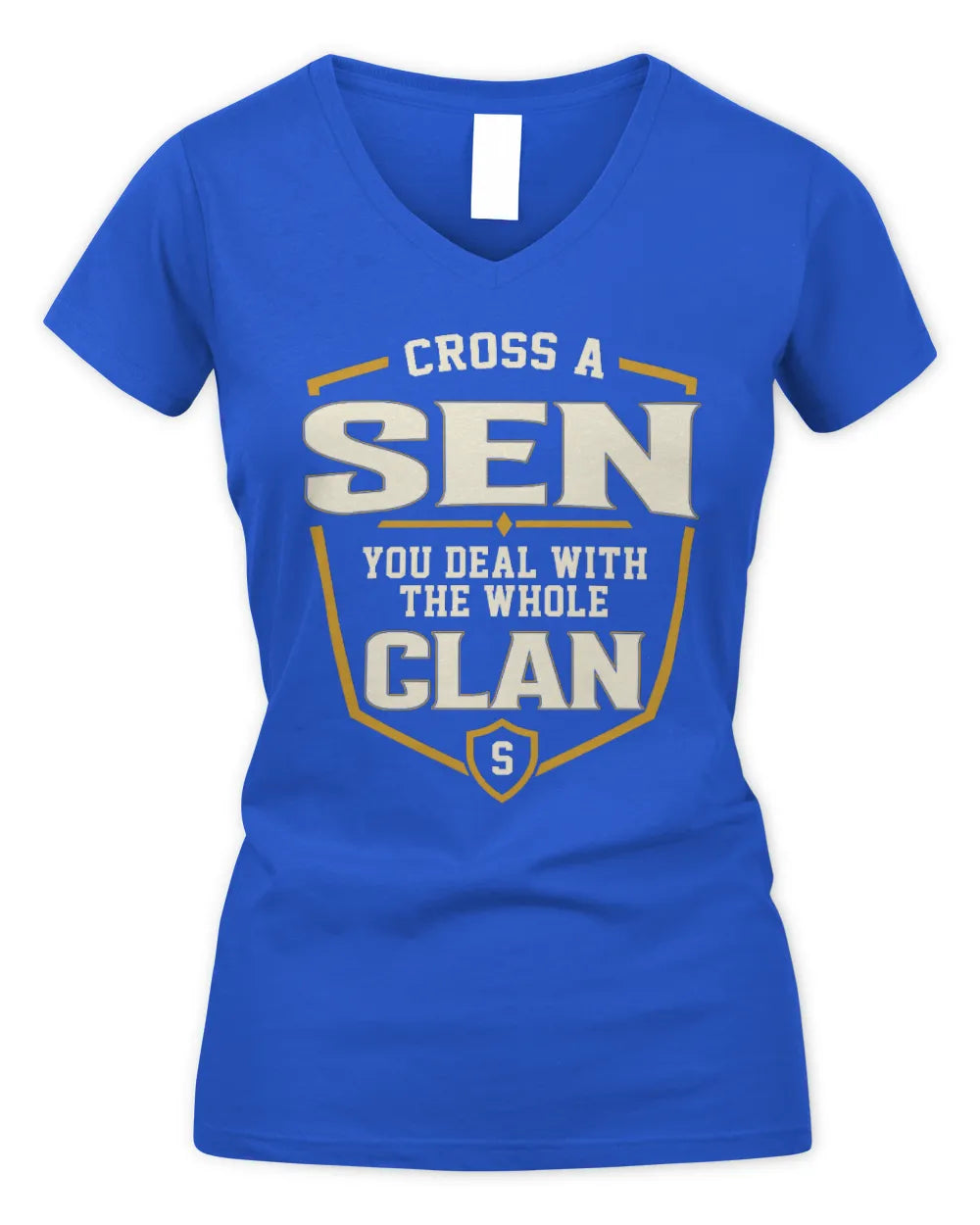 SEN NT1-K008 Cross A/An NAME, You Deal With the Whole Clan | Personalized Vintage T-Shirt - Women's V-Neck T-Shirt - Royal