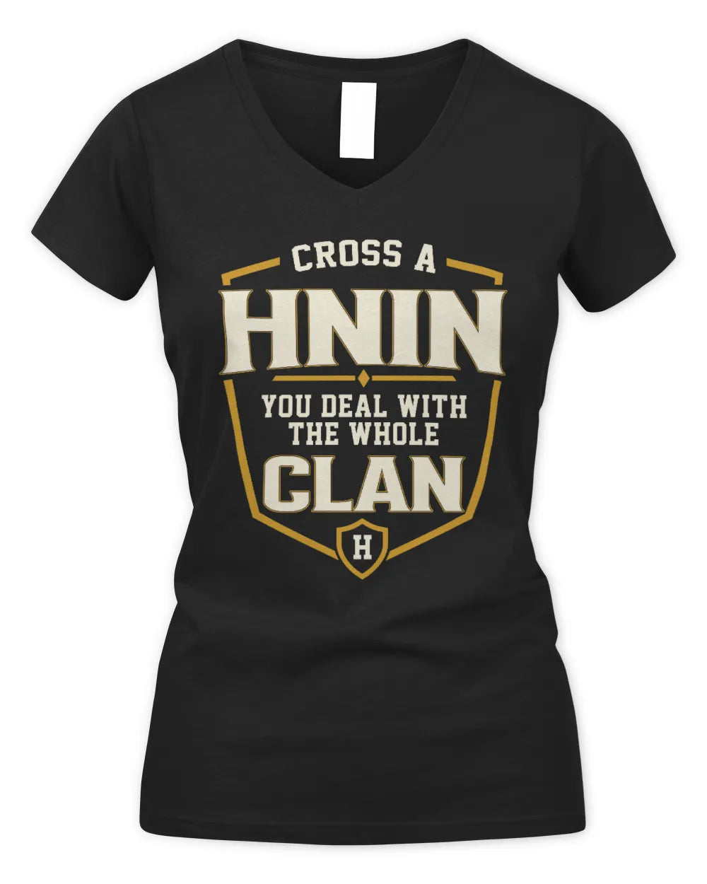 HNIN NT1-K008 Cross A/An NAME, You Deal With the Whole Clan | Personalized Vintage T-Shirt - Women's V-Neck T-Shirt - Black