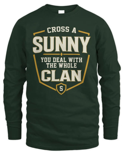 SUNNY NT1-K008 Cross A/An NAME, You Deal With the Whole Clan | Personalized Vintage T-Shirt - Men's Long Sleeved T-Shirt - Forest Green