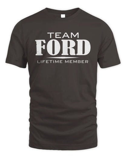 FORD BL62-K4-128 - Personalized “Team NAME Lifetime Member” - Unisex Standard T-Shirt - Dark Chocolate