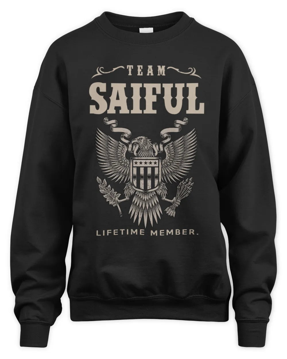 SAIFUL TP06-K82 – Personalized Classic Style Apparel “Team NAME Lifetime Member” - Unisex Sweatshirt - Black