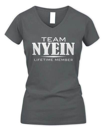 NYEIN BL62-K4-128 - Personalized “Team NAME Lifetime Member” - Women's V-Neck T-Shirt - Charcoal