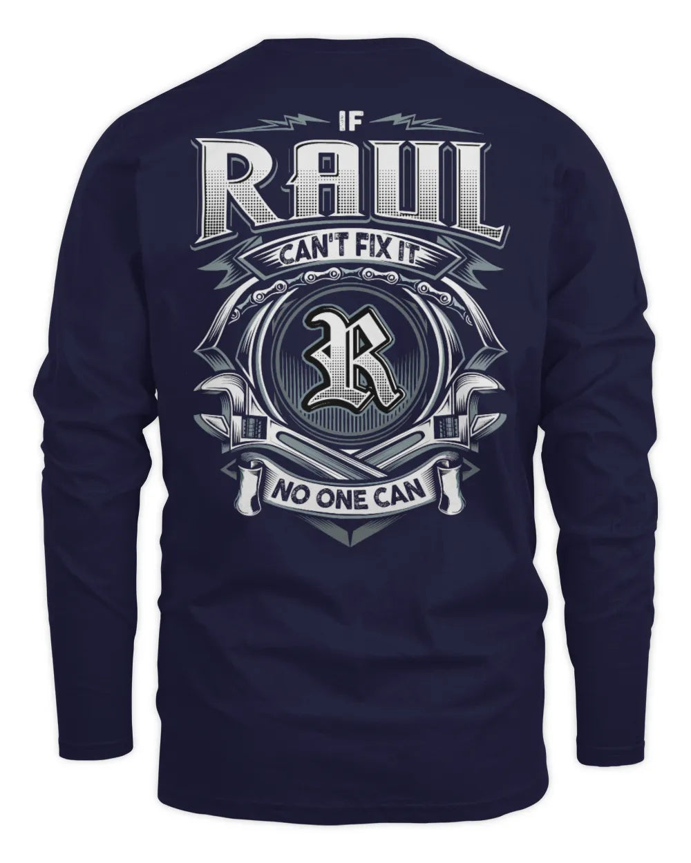 RAUL AP81-K4-626 - Personalized Ahmed Quote Apparel “If Ahmed Can't Fix It, No One Can” - Men's Long Sleeved T-Shirt - Navy