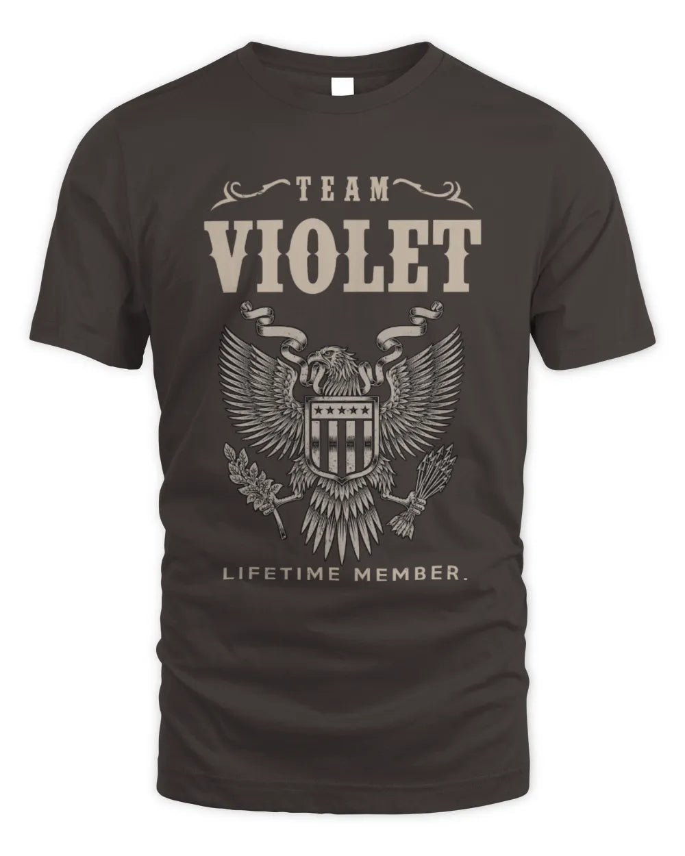 VIOLET TP06-K82 – Personalized Classic Style Apparel “Team NAME Lifetime Member” - Unisex Standard T-Shirt - Dark Chocolate