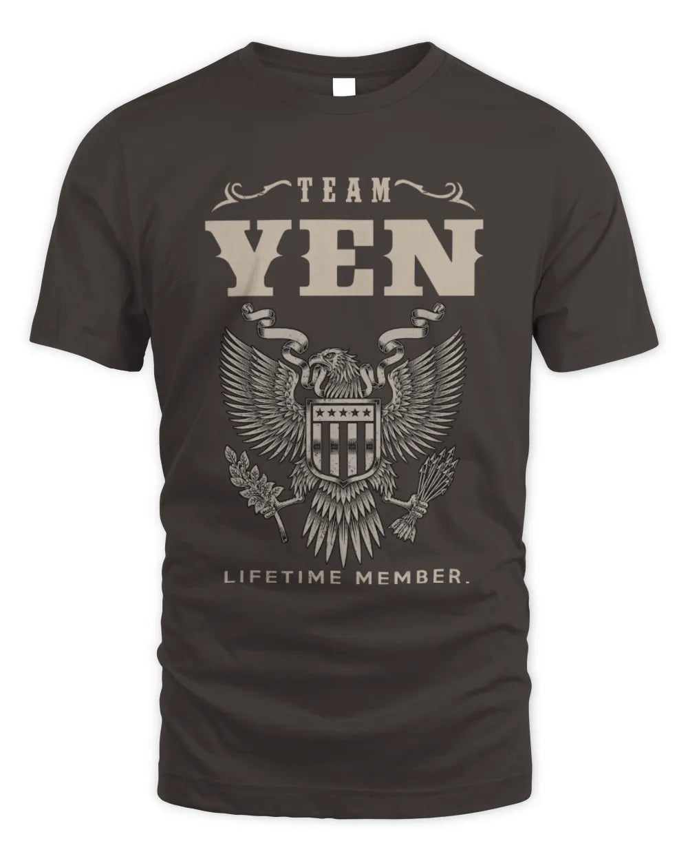 YEN TP06-K82 – Personalized Classic Style Apparel “Team NAME Lifetime Member” - Unisex Standard T-Shirt - Dark Chocolate