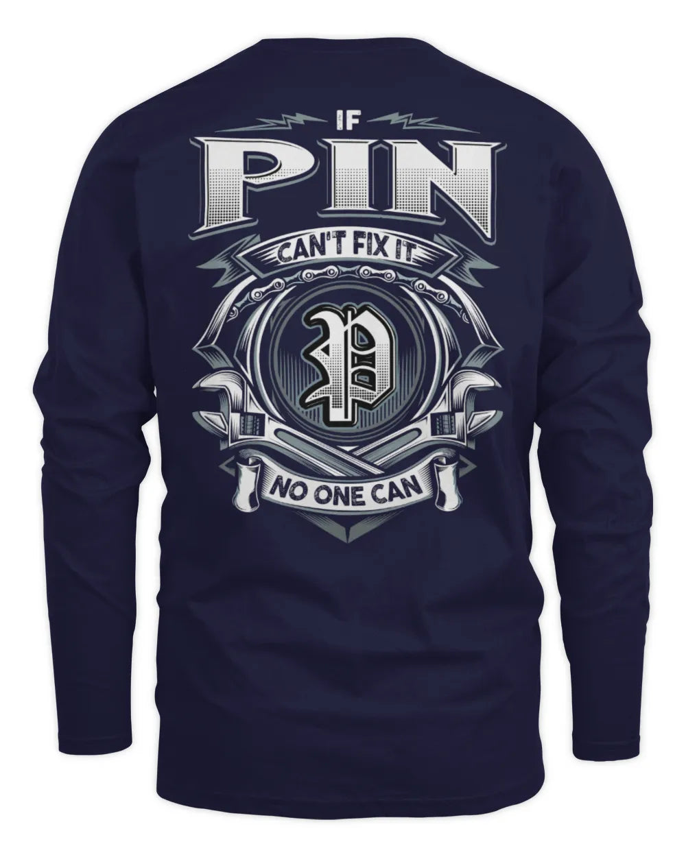 PIN AP81-K4-626 - Personalized Ahmed Quote Apparel “If Ahmed Can't Fix It, No One Can” - Men's Long Sleeved T-Shirt - Navy