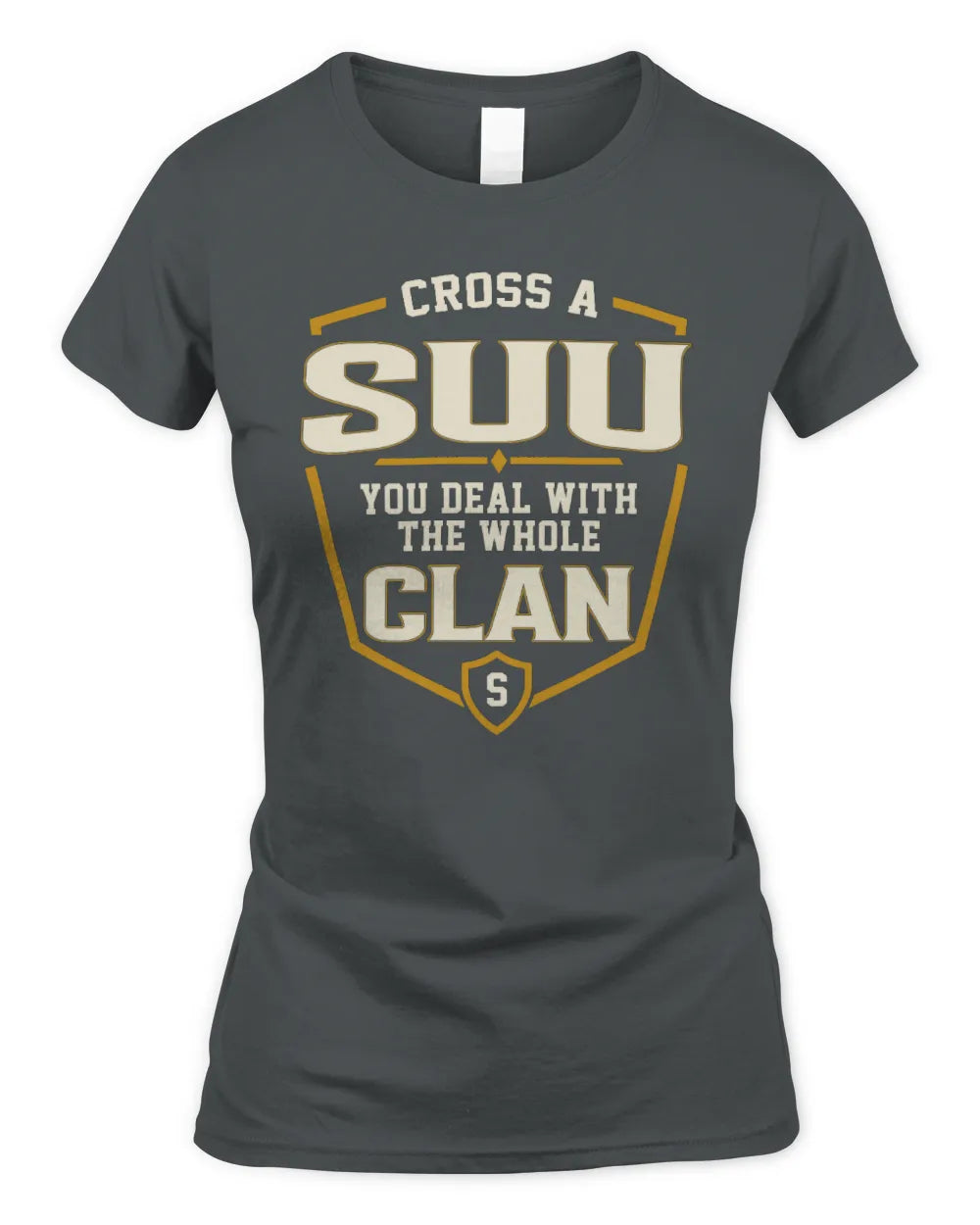 SUU NT1-K008 Cross A/An NAME, You Deal With the Whole Clan | Personalized Vintage T-Shirt - Women's Standard T-Shirt - Charcoal