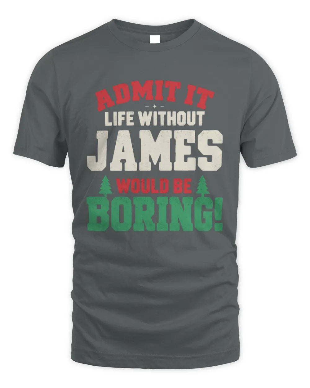 JAMES P5 TH08 Christmas T-Shirt – “Life Without NAME Would Be Boring” - Unisex Standard T-Shirt - Charcoal