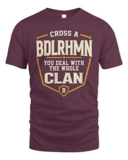 BDLRHMN NT1-K008 Cross A/An NAME, You Deal With the Whole Clan | Personalized Vintage T-Shirt - Unisex Standard T-Shirt - Maroon