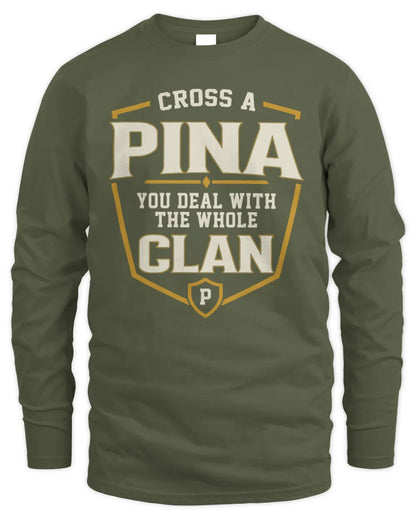 PINA NT1-K008 Cross A/An NAME, You Deal With the Whole Clan | Personalized Vintage T-Shirt - Men's Long Sleeved T-Shirt - Military Green