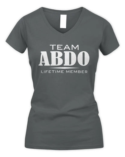 ABDO BL62-K4-128 - Personalized “Team NAME Lifetime Member” - Women's V-Neck T-Shirt - Charcoal