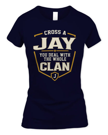 JAY NT1-K008 Cross A/An NAME, You Deal With the Whole Clan | Personalized Vintage T-Shirt - Women's Standard T-Shirt - Navy