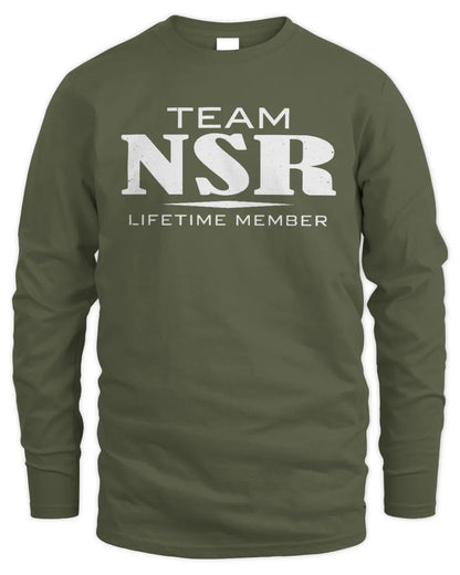 NSR BL62-K4-128 - Personalized “Team NAME Lifetime Member” - Men's Long Sleeved T-Shirt - Military Green
