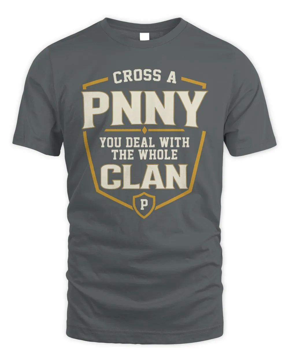 PNNY NT1-K008 Cross A/An NAME, You Deal With the Whole Clan | Personalized Vintage T-Shirt - Unisex Standard T-Shirt - Charcoal